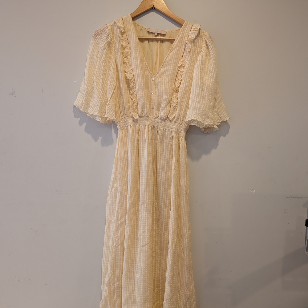 Vanessa Women's Light Yellow Midi Dress Ruffle Easter Cottagecore Spring